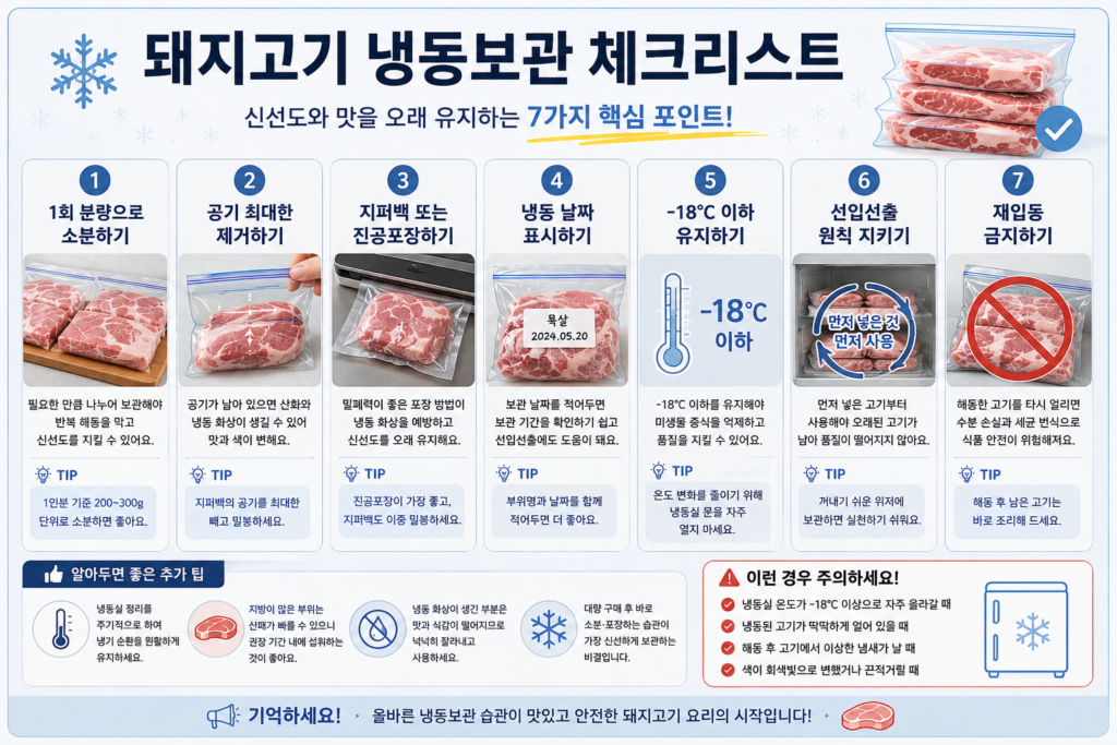 돼지고기 냉동보관 체크리스트
