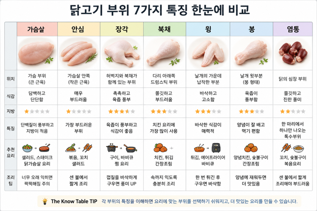 닭고기 부위 7가지 특징