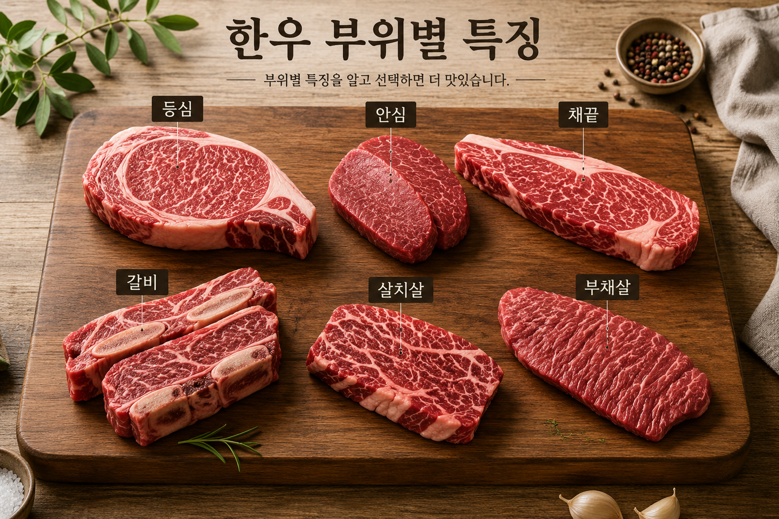 한우 부위별 특징 비교