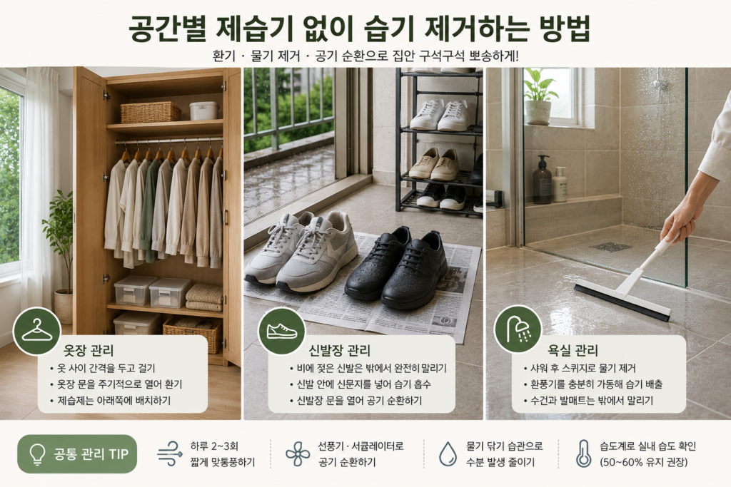 공간별 제습기 없이 습기 제거하는 생활 방법