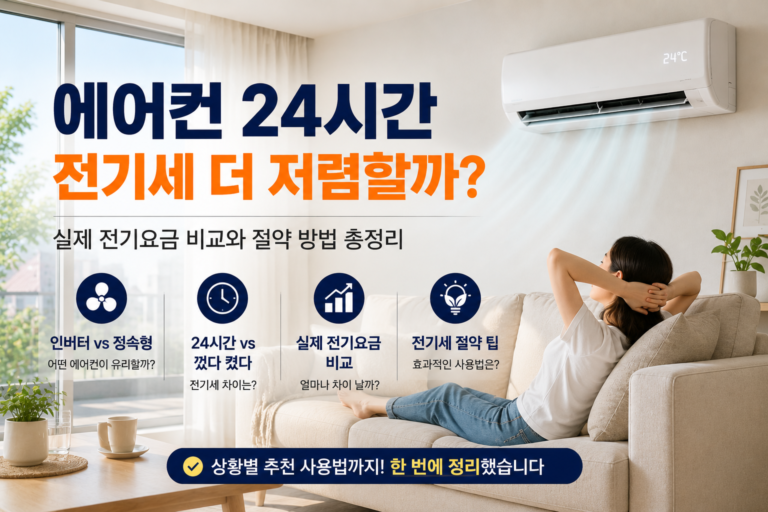 에어컨 24시간 켜는 것이 전기세 절약에 도움이 되는지 설명하는 대표 이미지