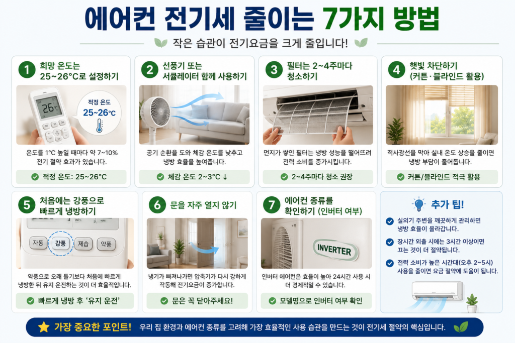 에어컨 24시간 전기세 줄이는 7가지 방법