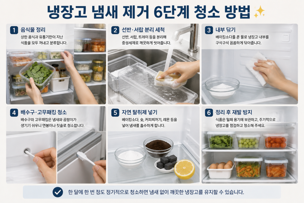 냉장고 냄새 제거 6단계 청소 방법