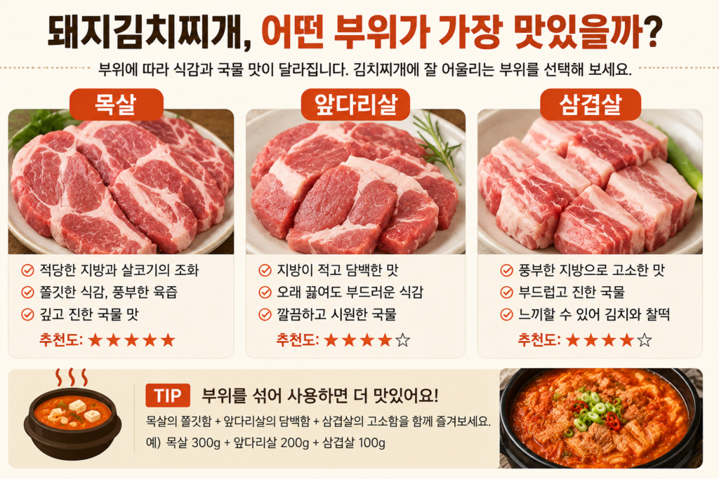 돼지김치찌개에 가장 잘 어울리는 돼지고기 부위 비교
