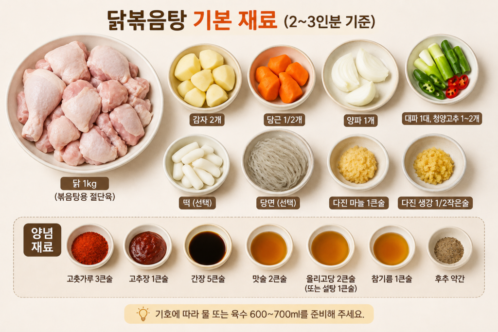 닭볶음탕 기본 재료와 황금양념 비율