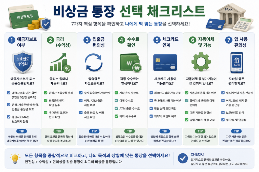비상금 통장 선택 체크리스트