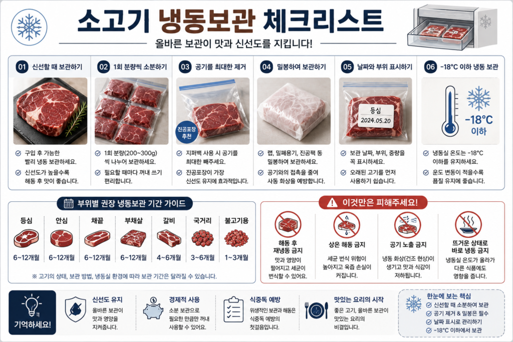 소고기 냉동보관 체크리스트