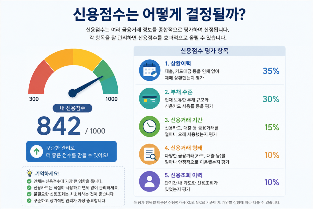 신용점수 평가 요소와 신용점수 결정 기준