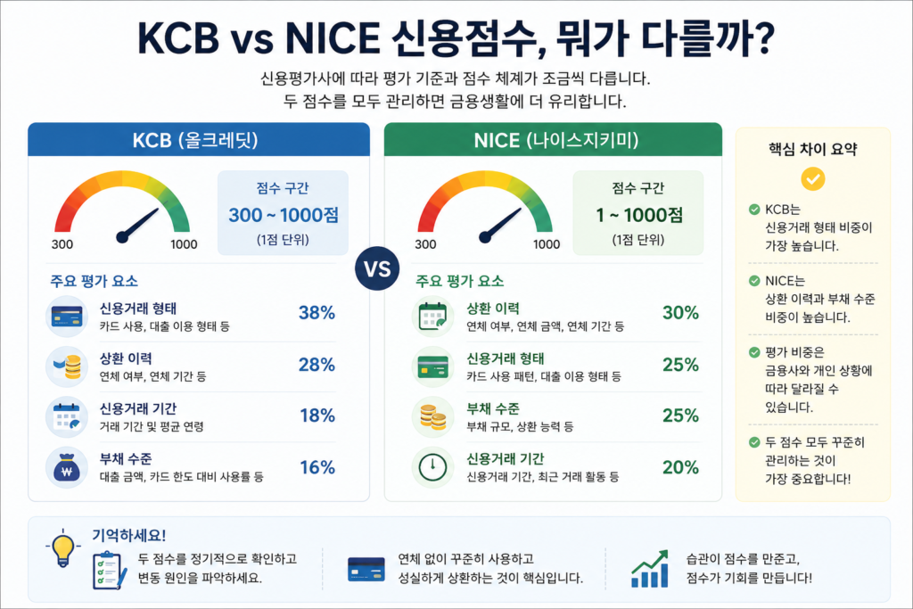 KCB NICE 신용점수 차이 비교