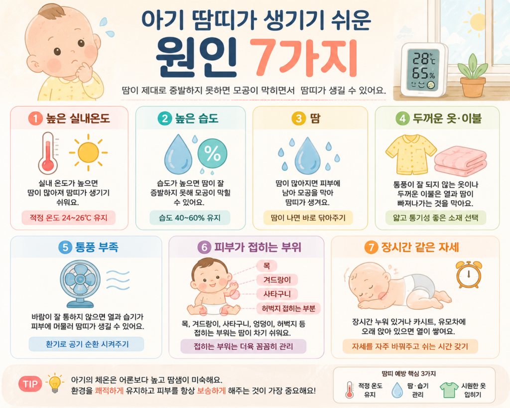 아기 땀띠 원인 7가지와 잘 생기는 환경