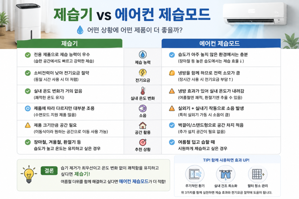 제습기와 에어컨 제습모드 비교