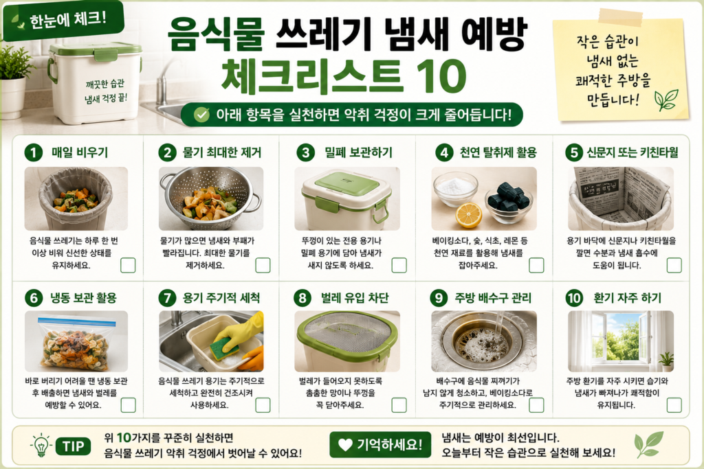 음식물 쓰레기 냄새 예방 체크리스트