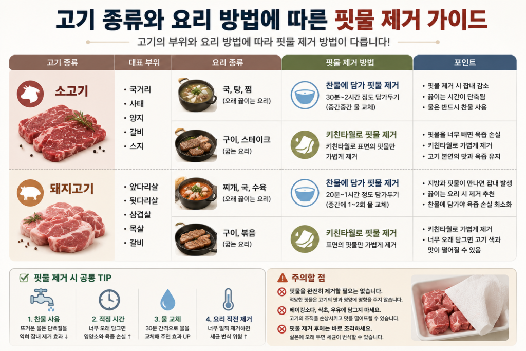 소고기 돼지고기 부위별 고기 핏물 제거 방법
