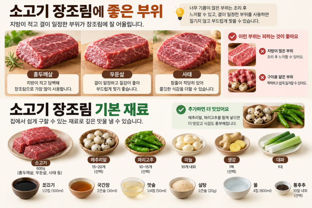 소고기 장조림 맛있게 만드는법 장조림용 소고기 부위와 기본 재료