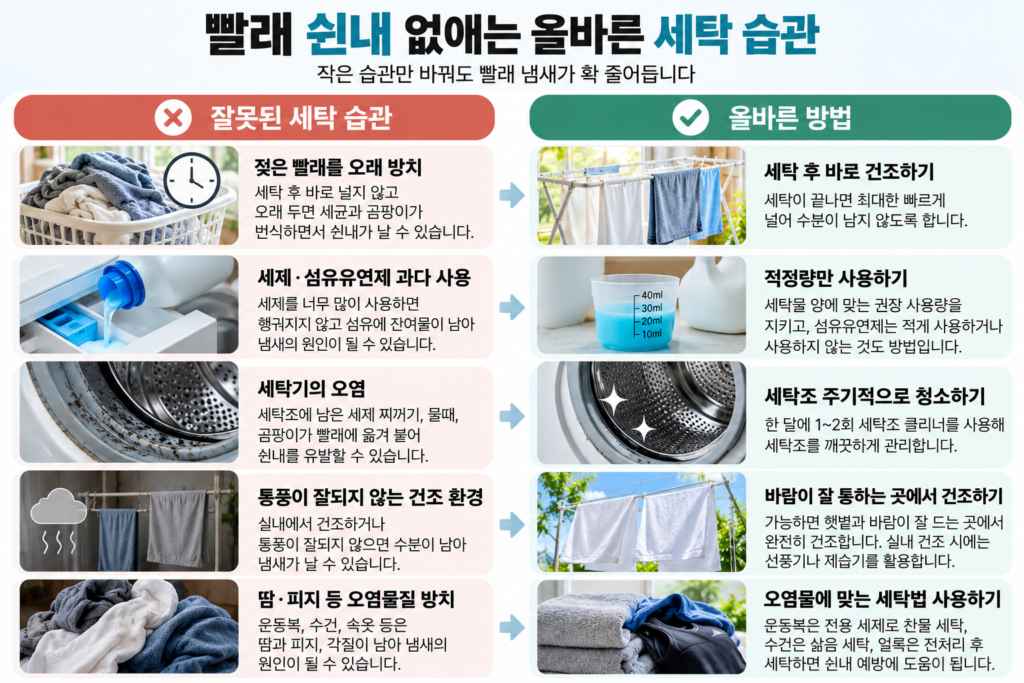 빨래 쉰내 제거 올바른 세탁 습관과 잘못된 세탁 방법