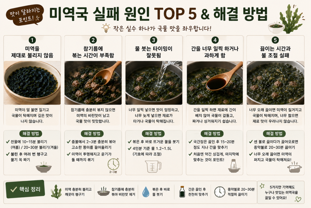 미역국 실패 원인 TOP5와 해결방법
