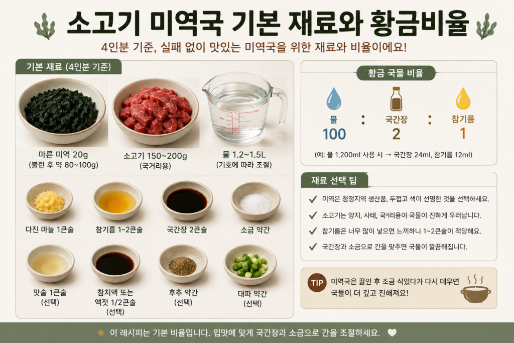 소고기 미역국 기본 재료와 황금비율
