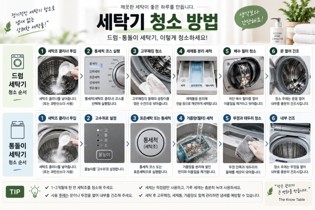 드럼 통돌이 세탁기 세탁조 청소 방법