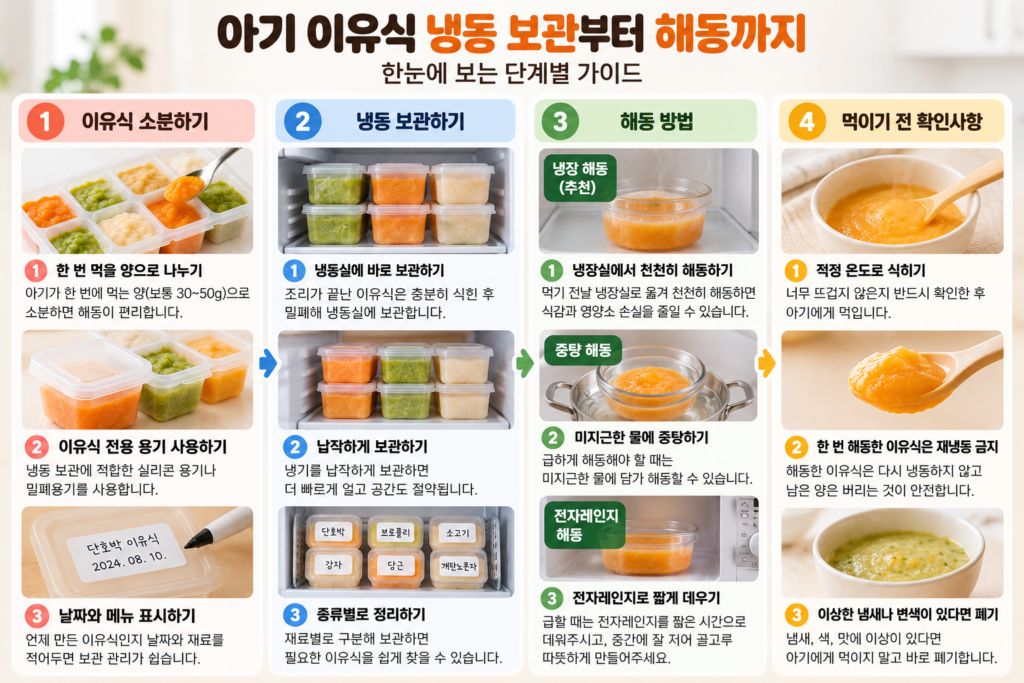 아기 이유식 냉동 보관 방법 소분부터 냉장 해동과 전자레인지 가열까지 단계별 안내