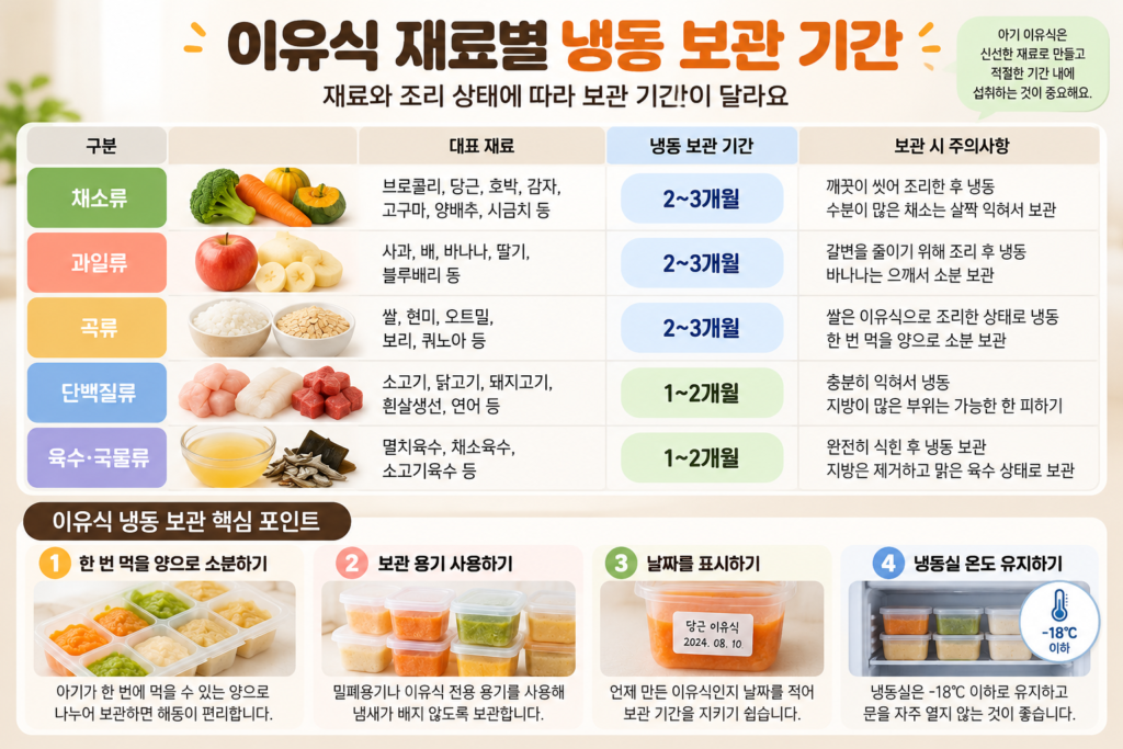 아기 이유식 냉동 보관 방법 채소 과일 곡류 육류별 보관 기간과 주의사항